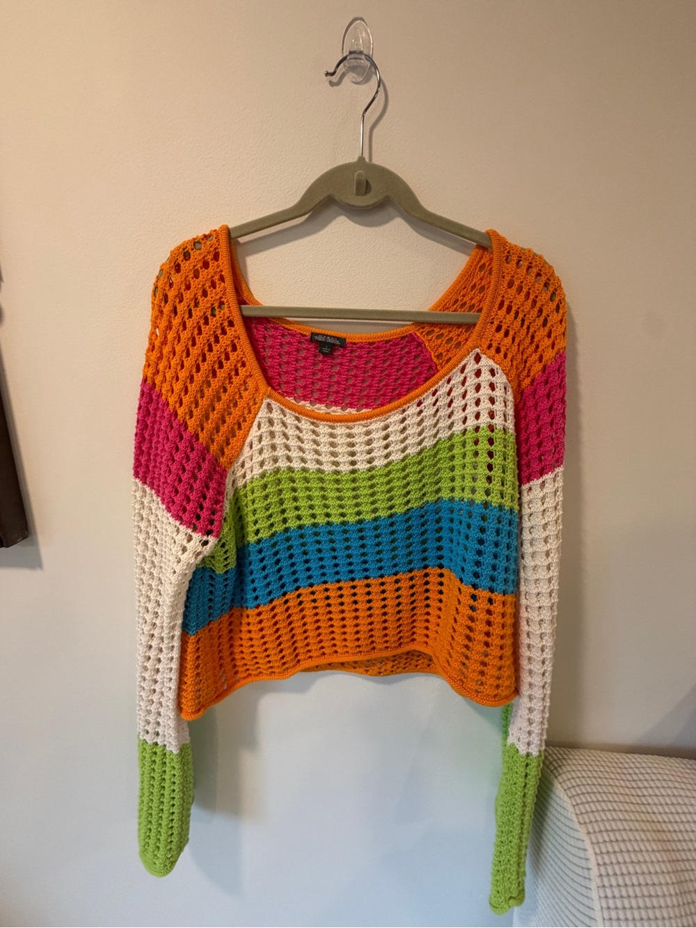 wild fable Off-the-Shoulder Crochet Sweater in Orange, Pink, Green, Blue, White